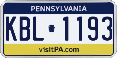 PA license plate KBL1193