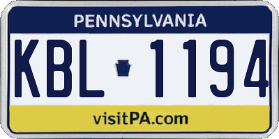 PA license plate KBL1194