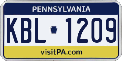 PA license plate KBL1209