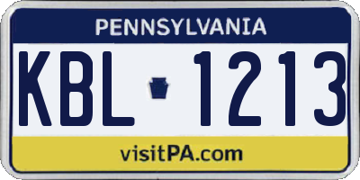 PA license plate KBL1213