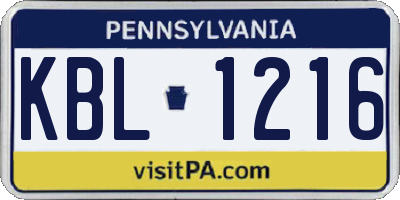 PA license plate KBL1216