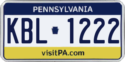 PA license plate KBL1222
