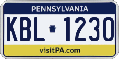 PA license plate KBL1230