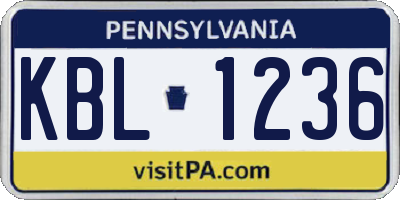 PA license plate KBL1236
