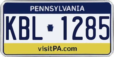 PA license plate KBL1285