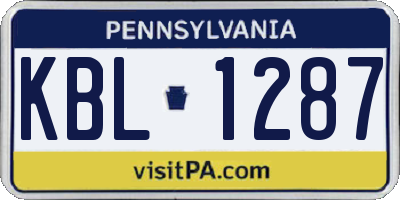 PA license plate KBL1287