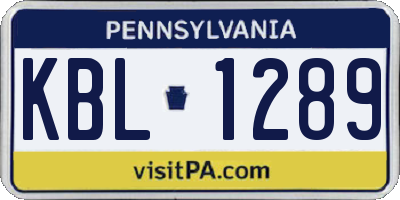 PA license plate KBL1289