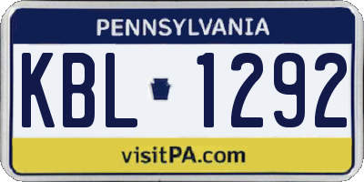 PA license plate KBL1292