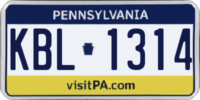 PA license plate KBL1314