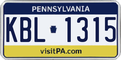 PA license plate KBL1315