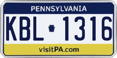 PA license plate KBL1316