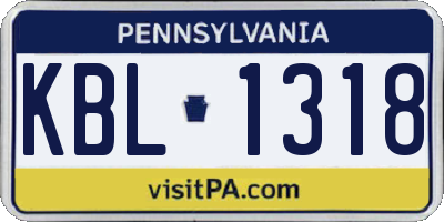 PA license plate KBL1318