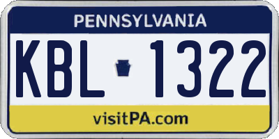 PA license plate KBL1322