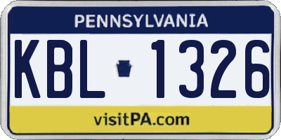 PA license plate KBL1326