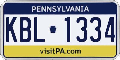 PA license plate KBL1334