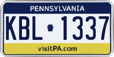 PA license plate KBL1337