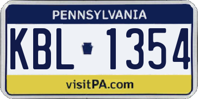 PA license plate KBL1354