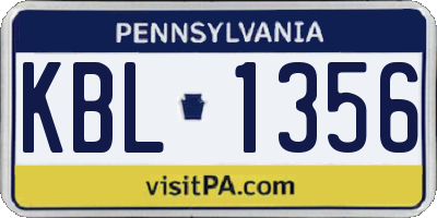 PA license plate KBL1356