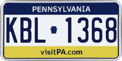 PA license plate KBL1368