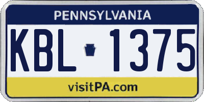 PA license plate KBL1375
