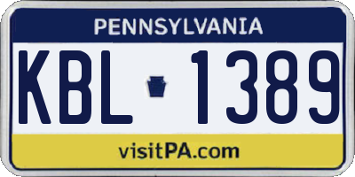 PA license plate KBL1389