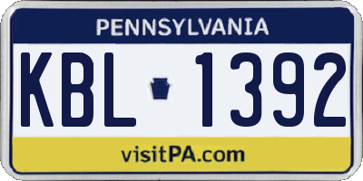 PA license plate KBL1392