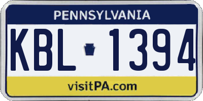 PA license plate KBL1394