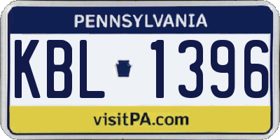 PA license plate KBL1396