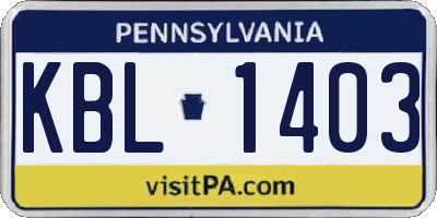 PA license plate KBL1403