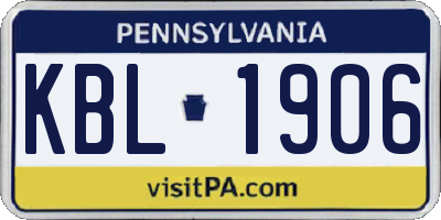 PA license plate KBL1906
