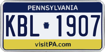 PA license plate KBL1907