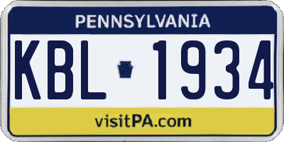 PA license plate KBL1934