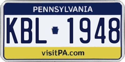 PA license plate KBL1948