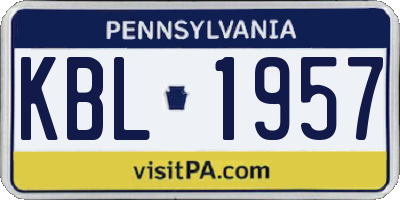 PA license plate KBL1957