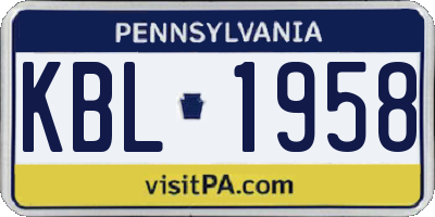 PA license plate KBL1958