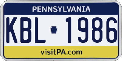 PA license plate KBL1986