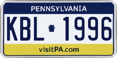 PA license plate KBL1996