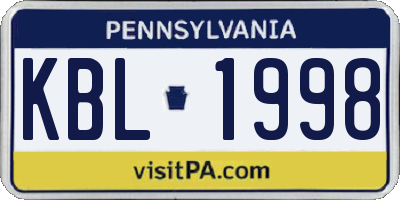 PA license plate KBL1998