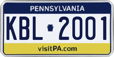 PA license plate KBL2001