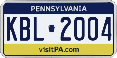 PA license plate KBL2004