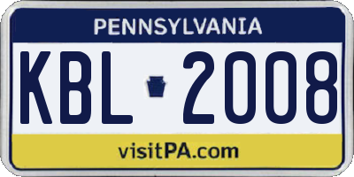 PA license plate KBL2008
