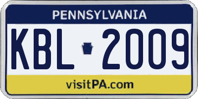 PA license plate KBL2009