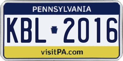PA license plate KBL2016