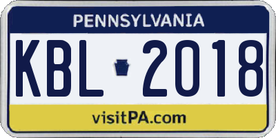 PA license plate KBL2018