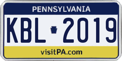 PA license plate KBL2019