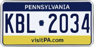 PA license plate KBL2034