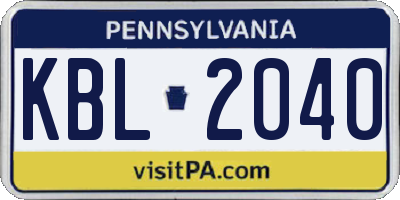 PA license plate KBL2040