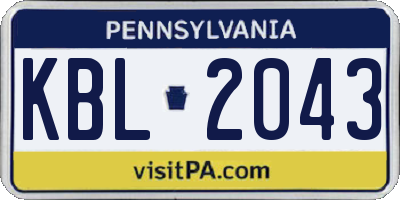PA license plate KBL2043