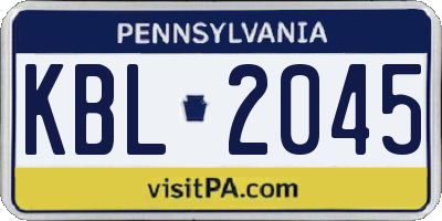 PA license plate KBL2045