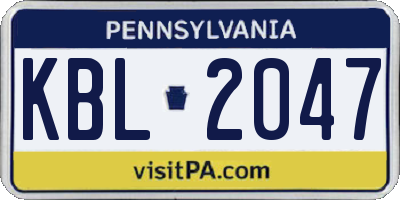 PA license plate KBL2047